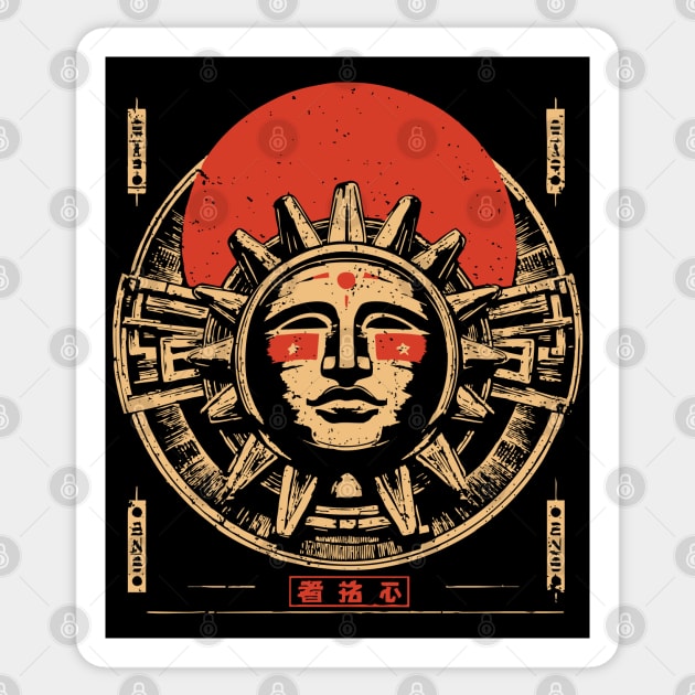 Aztec Sun God - Vintage Japanese-Style Ancient American Art Sticker by TuncGK